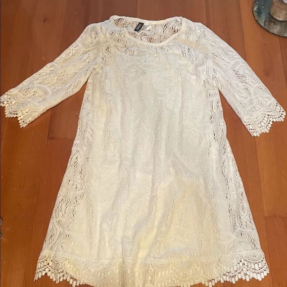 H+M 3/4 Sleeve Lacy White Dress. Size 4 - Picture 1 of 3